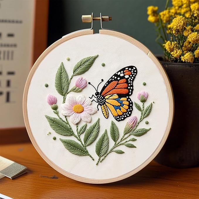 COCOMOX Embroidery Kit for Beginners, 3 Sets Cross Stitch Kits with Book Butterffly Tree Pattern, Hand Craft DIY Cross Stitches, Easy to Follow with Video Instructions