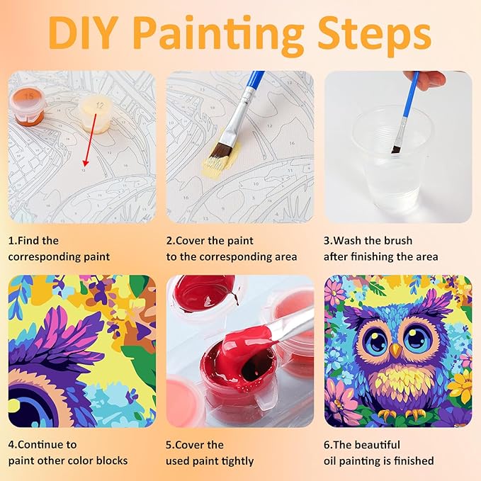 Owl Paint by Numbers Kit for Kids with Frame, Owl Paint by Numbers for Kids Ages 4-8-12, DIY Acrylic Oil Painting for Home Wall Art Decor Gift 7.8x7.8 inch (with Frame Easel)
