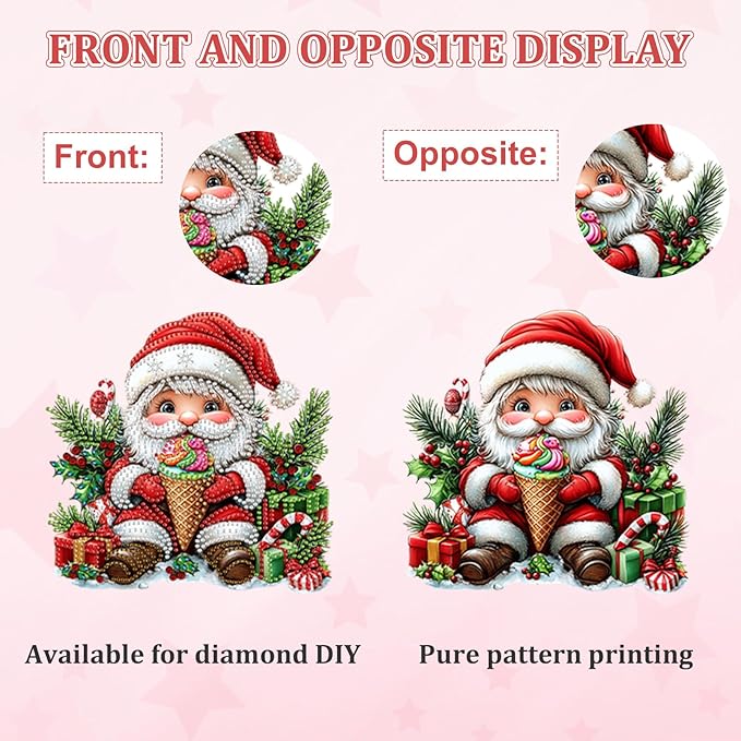KEYIFA Diamond Painting Desktop Ornament, DIY Santa Claus Diamond Art for Adults Beginner, Christmas Gem Arts Table Decor Special Shaped Rhinestone Crafts Home Desk Decoration Gift, Double Sided