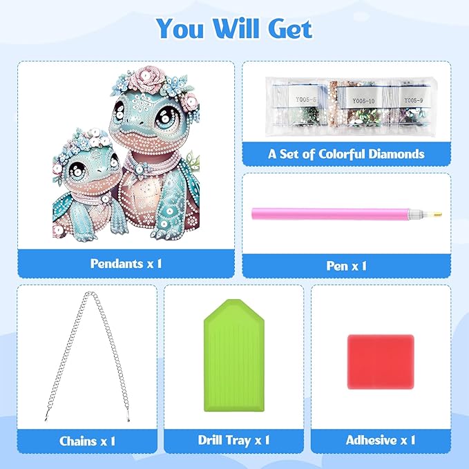 GHHKUD Hanging Diamond Art Turtle Pendants Kits, DIY Hanging Decoration Double Sided Animals Diamond Pinting Ornaments for Adults Kids Gifts for Home Decor