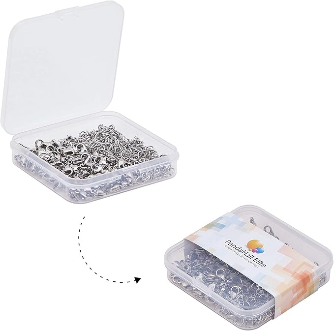 PandaHall 100pcs 304 Stainless Steel Lobster Claw Clasps with 300 pcs 6mm Open Jump Rings Necklace Clasps and Closures for Earring Bracelet Pendants Jewelry DIY Craft Making, Stainless Steel Color