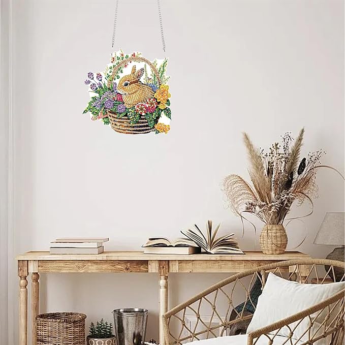 TDFERAN Diamond Painting Pendant Bunny Easter DIY Gem Art Hanging Handmade Art Decoration Kit Garden Window Pendant Diamond Painting Wall Hanging Home Decor Hobbies for Womenpainting