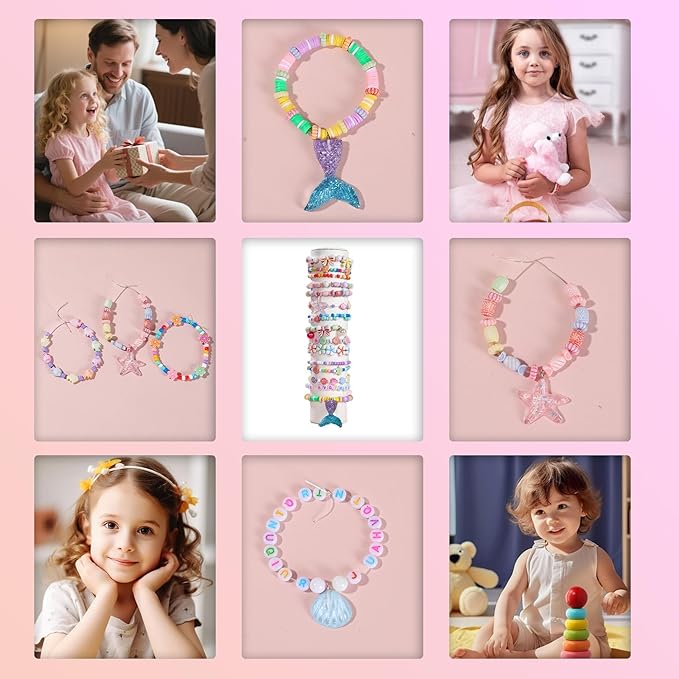 UXIMAIR Bracelet Making Kit for Kids Girls - Cute Beads for Jewelry Making Kit with Charms - Arts and Crafts for Make Necklaces - Birthday Gifts for Girls Ages 6 7 8 9 10 (Kids' Jewelry Making Kits)