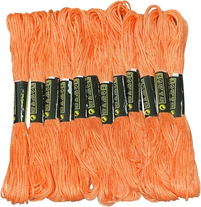 12 Skeins Embroidery Floss Orange Color, Friendship Bracelet String Cross Stitch Embroidery Thread Floss Bracelet Making Yarn, Craft Floss(Orange)
