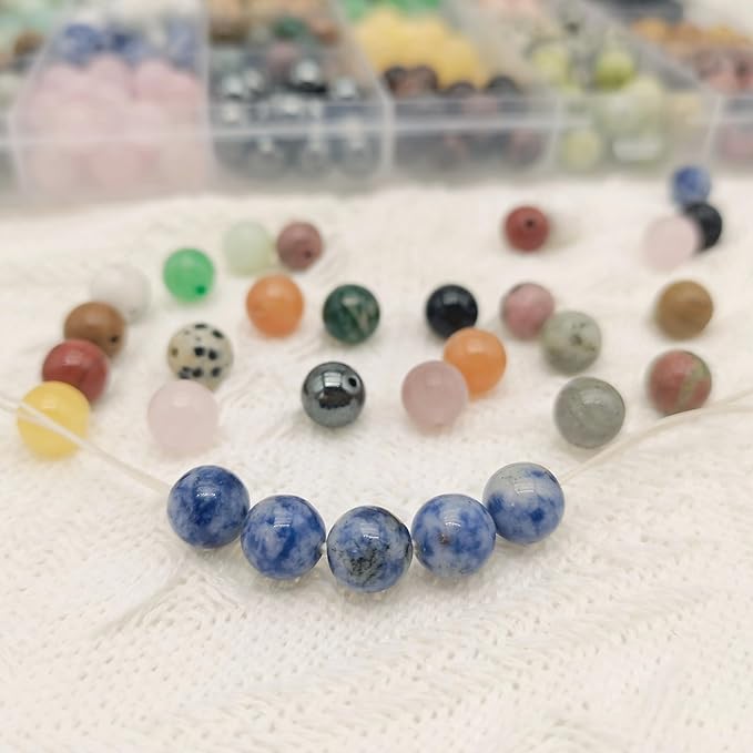 560pcs Crystal Beads for Jewelry Making Bulk,Natural Stone Beads Charm Gemstone DIY for Friendship Bracelet Making Kit Supplies(8mm,28 Color A)