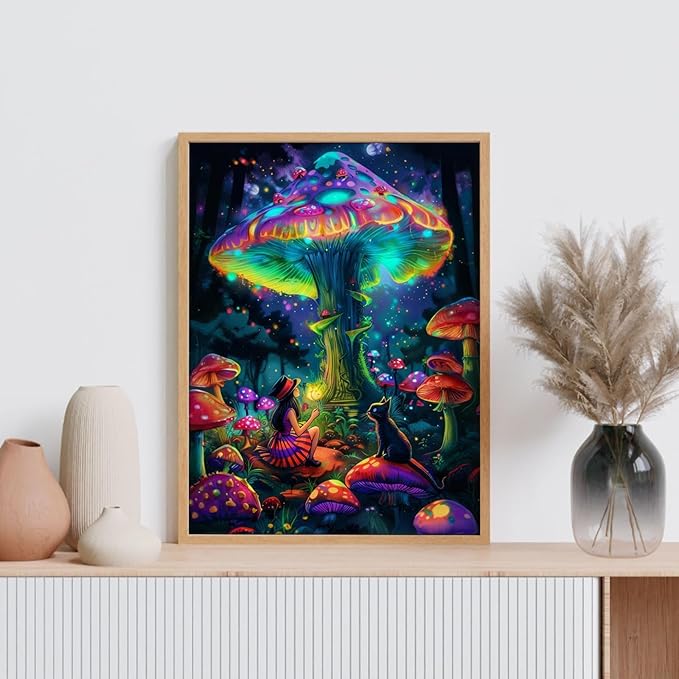 GEEHEIY Mushroom Diamond Art Kits for Adults, 5D Forest Diamond Painting Kits for Beginner, DIY Full Drill Round Gem Art for Home Wall Decor 12 x16 Inch