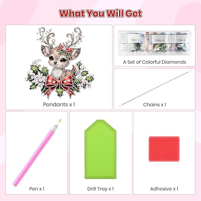 MOGTAA Christmas Diamond Art Hanging Kits for Adults Kids, Christmas Deer Diamond Art Suncatchers, 5D Special Shape Animal Diamond Painting Window Pendant Kit for Home Garden Wall Decor