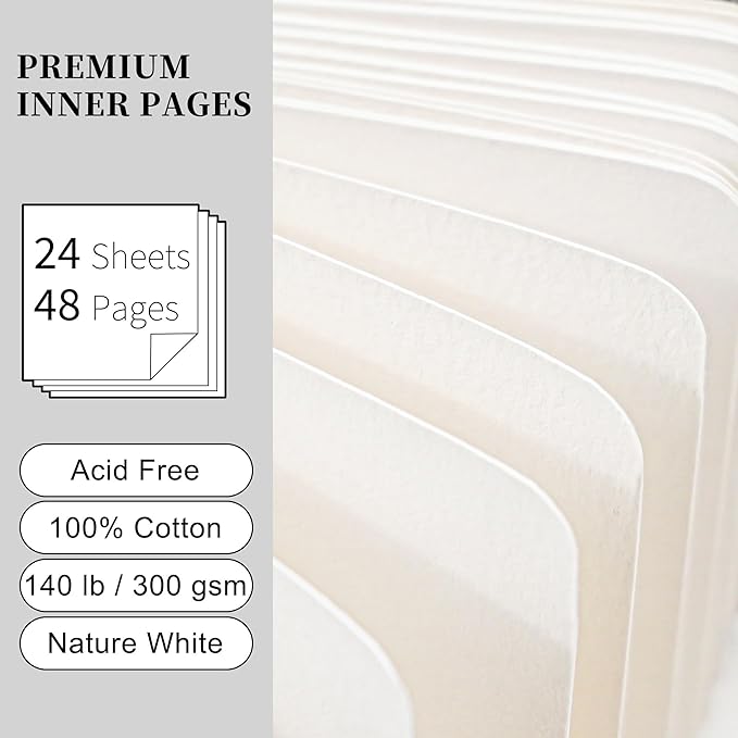 Vienrose Watercolor Sketchbook, 8.25"x5.5" Watercolor Journal with 24 Sheets 48 Pages 140 LB (300 GSM) Cotton Watercolor Paper, Black Leather Cover Water Coloring Sketch Book As Travel Notebook