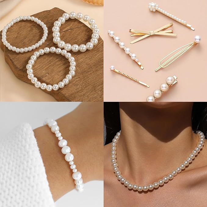 1668 Pcs Pearl Beads for Bracelet Making Kit 5 Sizes Pearl Beads for Jewelry Making Pearls Bracelet Bead Charms Necklace Earrings DIY Craft for Women Adult Pearls Bead for Crafting