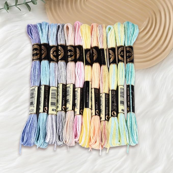 12 Skeins 105 Yards Colorful Embroidery Threads Cross Stitch Floss Polyester Friendship Yarn Rainbow 6 Ply Embroidered String for Sewing Making Bracelets Clothes Stitching Decor Craft DIY