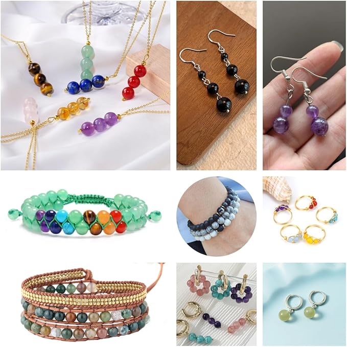 1120pcs Natural Stone Beads Polished Beading 6mm Loose Beads Gemstone Crystal Energy Stone Healing Power for DIY Jewelry Making (6mm 28 Materials A)