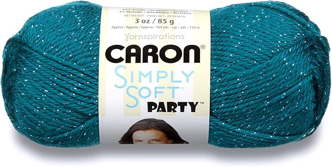 Caron Simply Soft Party Teal Sparkle Yarn - 3 Pack of 85g/3oz - Acrylic - 4 Medium (Worsted) - 164 Yards - Knitting/Crochet