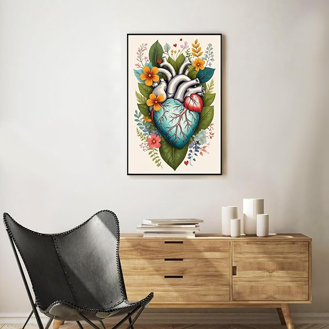 Okarina Framed Paint by Numbers Kit for Adults Beginner Heart, Adult Paint by Number Kits on Canvas Framed, DIY Acrylic Oil Painting by Numbers with Frame, Flower for Home Decor Gift 8 X 12 Inch