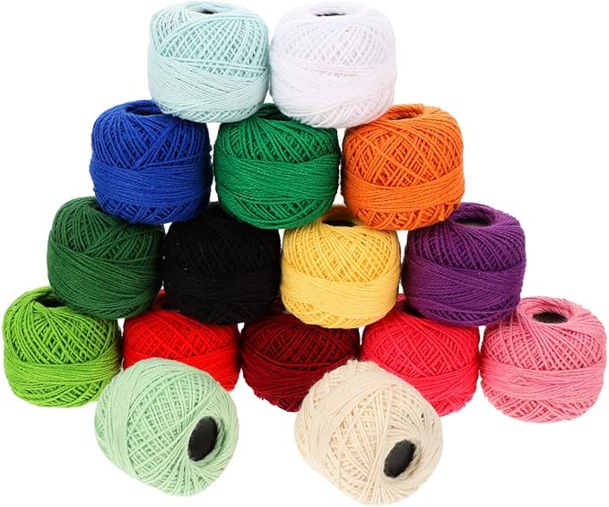 Gatuida 16 Rolls Cotton Yarn Threads Balls, Crochet Embroidery Floss, Assorted Colors, Cross Stitch Threads for DIY Crafts Sewing, 45 Meters Per Roll