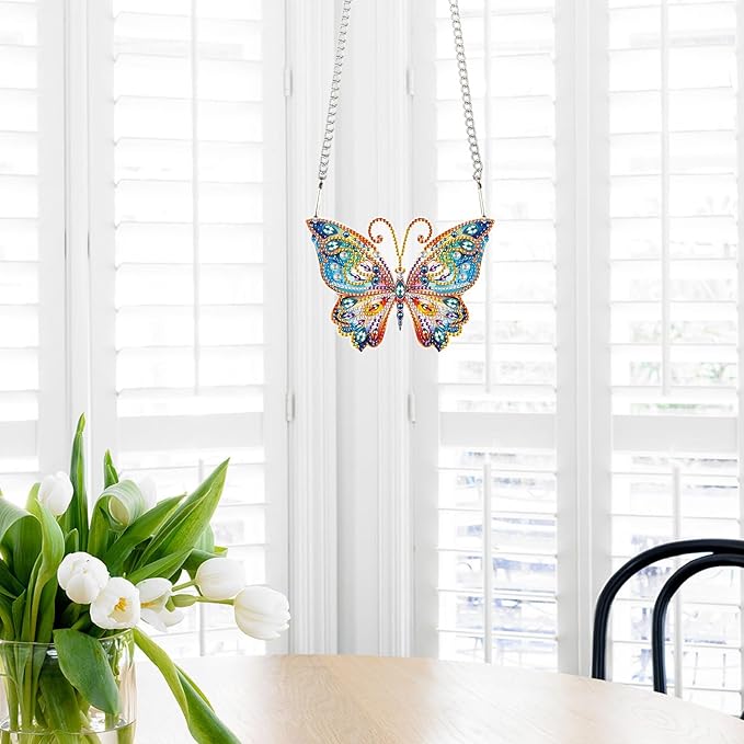 AiYuanzsh Diamond Painting Hanging Pendant Kit Animal Butterfly 5D Diamond Painting Kits for Adults Crystal Rhinestones Diamond Art Pendant for Door Wall Window Home Xmas Decor