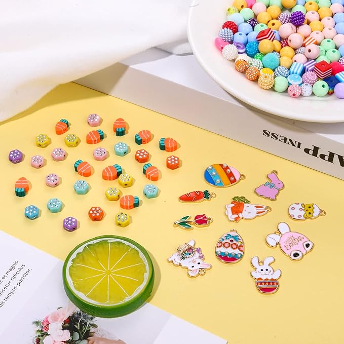 CEALXHENY 1250PCS Easter Beads Colorful Polymer Clay Beads for Jewelry Making, Crystal Acrylic Bead Enamel Easter Bunny Egg Charms for Bracelet Necklace Making DIY Crafts (1250PCS Easter Beads)