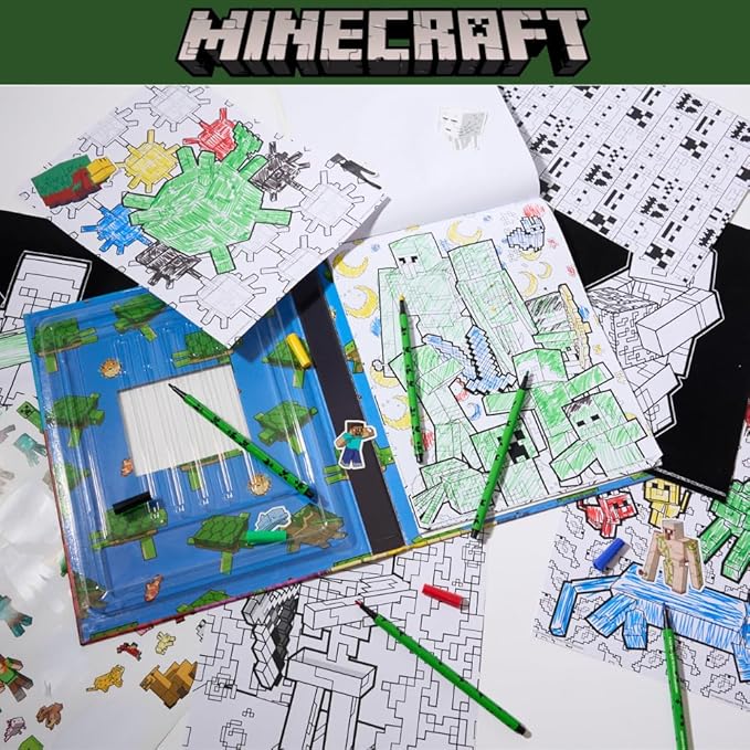 Minecraft Coloring Book for Adults and Kids, Black & White Sheets, Velvet Coloring Pages, Stickers, Washable Markers