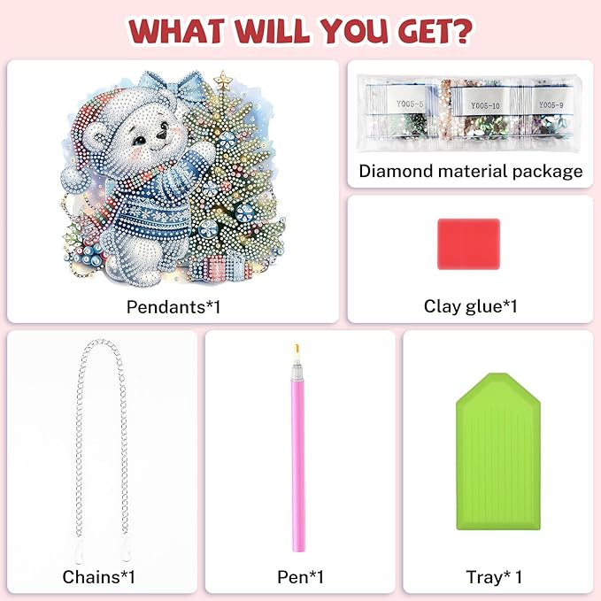 Bowetile Christmas Diamond Art Hanging Kits for Adults, Diamond Art Suncatchers Polar Bear, 5D Special Shape Diamond Painting Pendant Window Ornament Christmas Gifts for Home Door Wall Decor