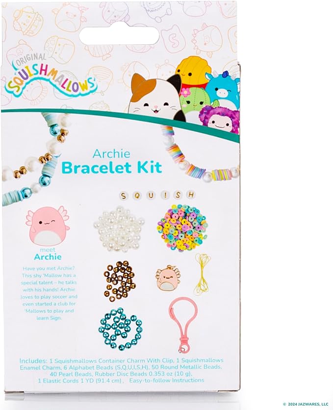 Original Squishmallows Archie The Axolotl Bracelet Kit, Friendship Bracelet Kit, Charm Bracelet Making Kit, Gifts for Girls, Squishmallows for Boys, Craft Kits