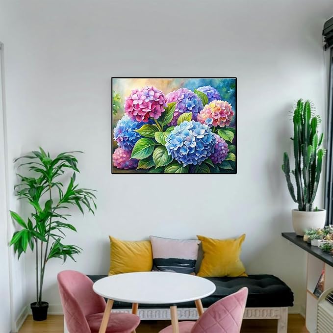 EIBEILI Diamond Painting Kits for Adults, Hydrangea Flowers 5D Diamond Art Kits for Beginner DIY Full Drill Diamond Dots Crystal Craft Kits for Home Wall Decor Gifts 12x16 Inch