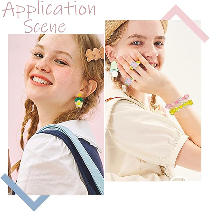 JJzxwish 798Pcs Acrylic Star Beads Hart Beads Flower Round Bead, Macaron Colors Pastel Bead Colorful Assorted Cute Aesthetic Kawaii Bead for DIY Craft Bracelets Jewelry Making Eariring Keychains