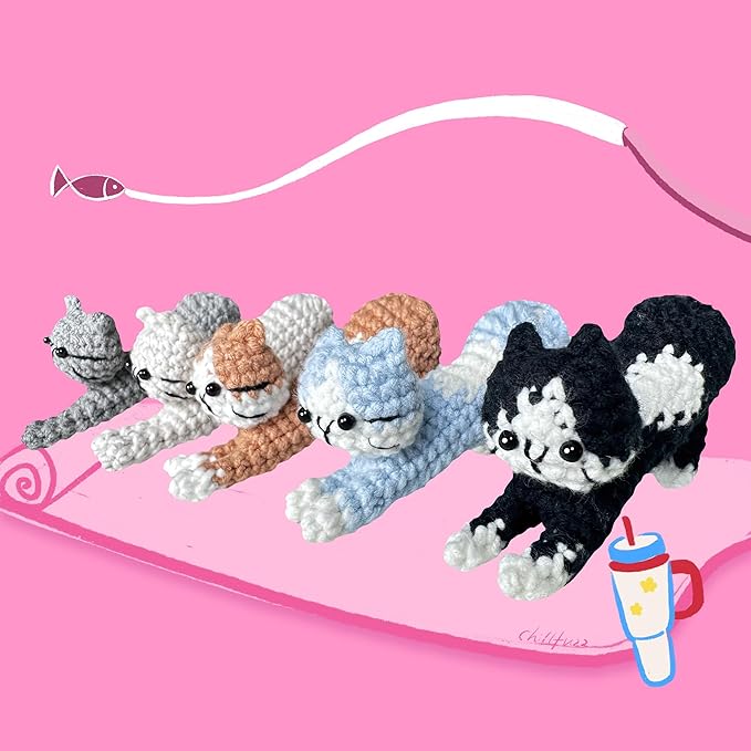 ChillFuzz Animal Crochet Kit Beginner Crochet Kit for Adults with Yarn Hook and Instructions Fun DIY Craft Kit Yoga Cat