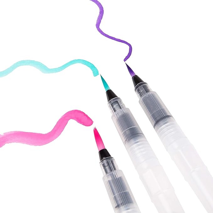 Refillable Watercolor Brush Pens Set of 24 – Water Brush Pens with 3 Tip Sizes (3mm, 4mm, 5mm) – Nylon Point Tips for Painting, Lettering, Calligraphy & DIY Crafts – Easy Flow Control & Easy to Clean