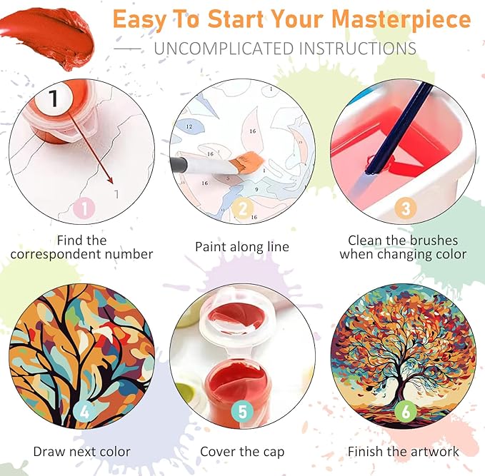 Framed Paint by Numbers Kit for Adults Beginners & Kids Ages 8-12, Tree of Life Acrylic Easy Paint by Number with Frame, Watercolor Paint by Number Kits on Canvas Framed (10 * 10 Inch, Without Easel)