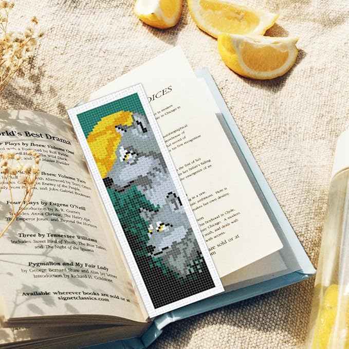 ORIGACH 6 Set Wolf & Forest Cross Stitch Bookmark Kit for Beginner with Backing Felt Floss Instructions DIY Stamped Embroidery Bookmark Kit for Adults, Book Lovers