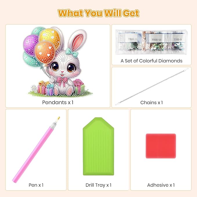 MOGTAA Easter Bunny Diamond Art Hanging Kits for Adults Beginners, Flowers Diamond Art Suncatchers, 5D Special Shape Animal Diamond Painting Window Pendant Kit for Home Garden Wall Decor