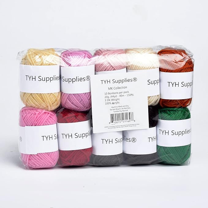 TYH Supplies MK Collection 10 Acrylic Yarn Skeins, Soft DK Mini Yarn Balls for Crochet & Knitting, Amigurumi, Crafts, Small Beginner Projects, Curated Multicolor Yarn Pack
