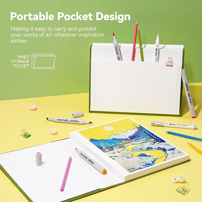 Arrtx A4 Sketchbook, Lay Flat Hardcover Sketch Book(120 Pages) 180GSM/90lb, Acid-Free Art Sketchbook for Artist, Students and Beginners