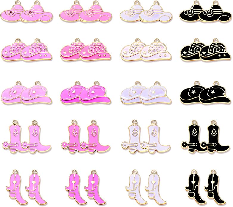 NVENF 36PCS Cowboy Boot Charms for Jewelry Making, Enamel Western Cowgirl Boot Hat Pendant Charms for Necklace Bracelet Earring Making DIY Crafts