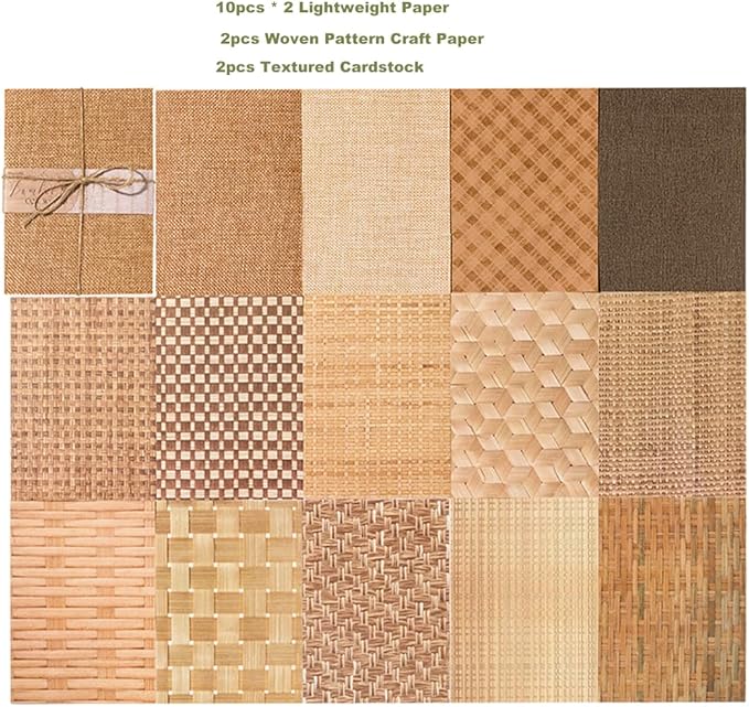 24 Sheets Vintage Linen Scrapbook Paper Embossed Textured Paper Kit Collage Supplies for Decoupage Crafts Scrapbooking Card Making Bulletin Board Junk Journalling Embellishment (Brown)