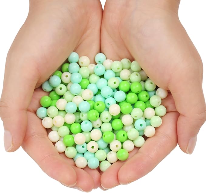 1000pcs 6mm mixed color acrylic round beads, assorted plastic gumball bubble gum beads with hole pastel loose beads bulk for jewelry diy making crafting supplies (green series)