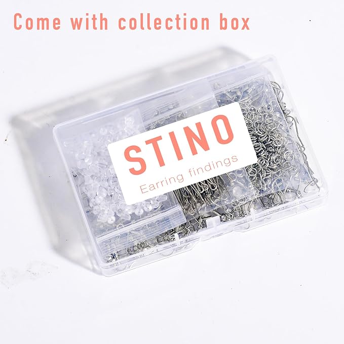 stino 800/220pcs hypoallergenic earring hooks for jewelry making, stainless steel earring findings supplies, silver & gold plated (fish hook silver (800pcs))