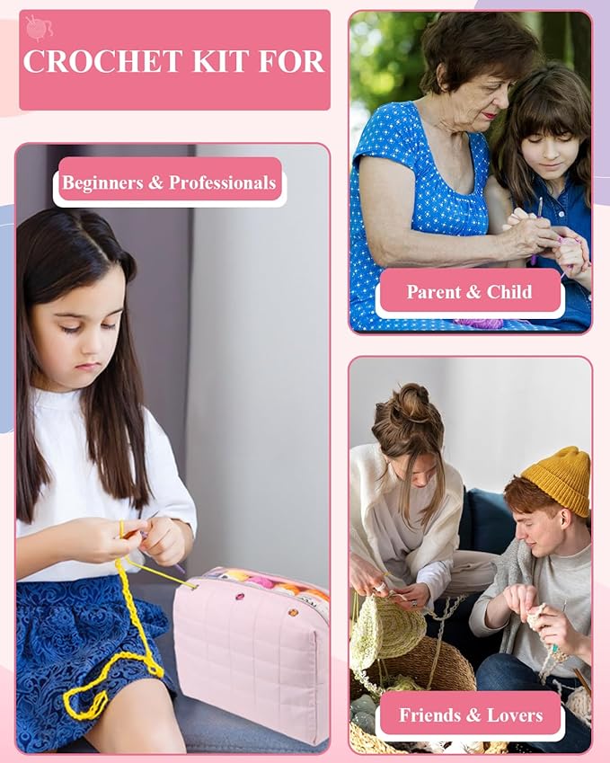 Aeelike Crochet Kit for Beginners Adults, Complete Yarn Kit Including 1093 Yards Crochet Yarns, Crochet Hooks Set, Detailed Instructions, Learn to Crochet Kits for Beginners Professionals