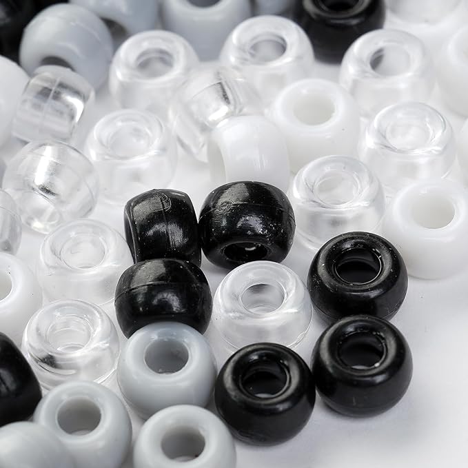 1000pcs Pony Beads, 15 Color Kandi Beads for Bracelets Making Kit, Hair Braids Crafts Jewelry Making Crafts Friendship Necklace Earrings DIY (Black, White, Gray Mixed Color)