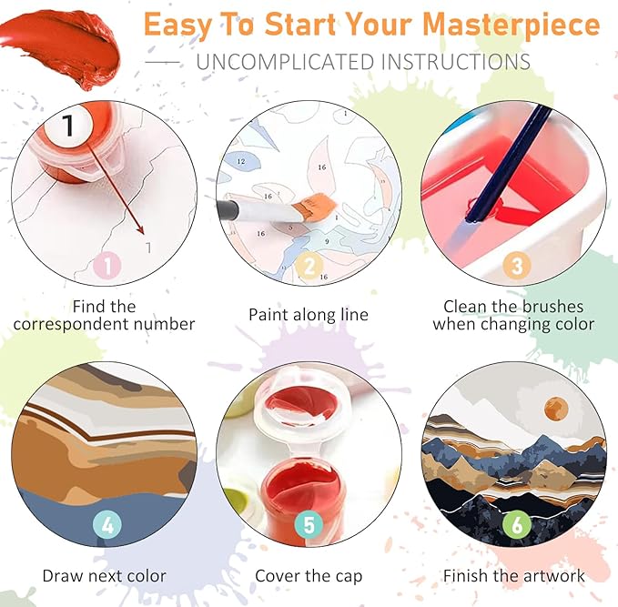 Framed Paint by Numbers Kit for Adults Beginners & Kids Ages 8-12, Abstract Mountain Acrylic Easy Paint by Number with Frame, Paint by Number Kits on Canvas Framed (10 * 10 Inch, without Easel)