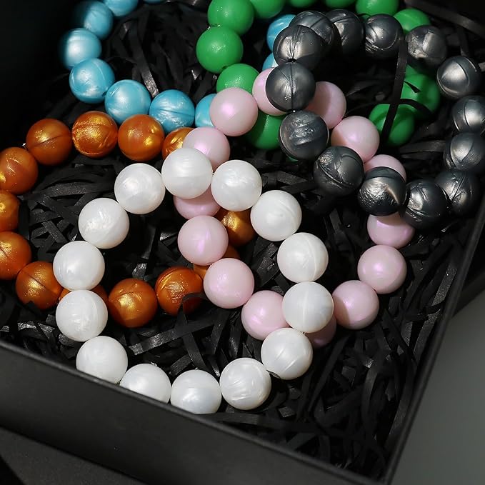 120pcs Richbunnys 15mm Bulk Silicone Beads for Pens and Keychain Making,Large Bead for Necklace and Bracelets Making,Assorted Rubber Beads Set(Pearlescent Snow)