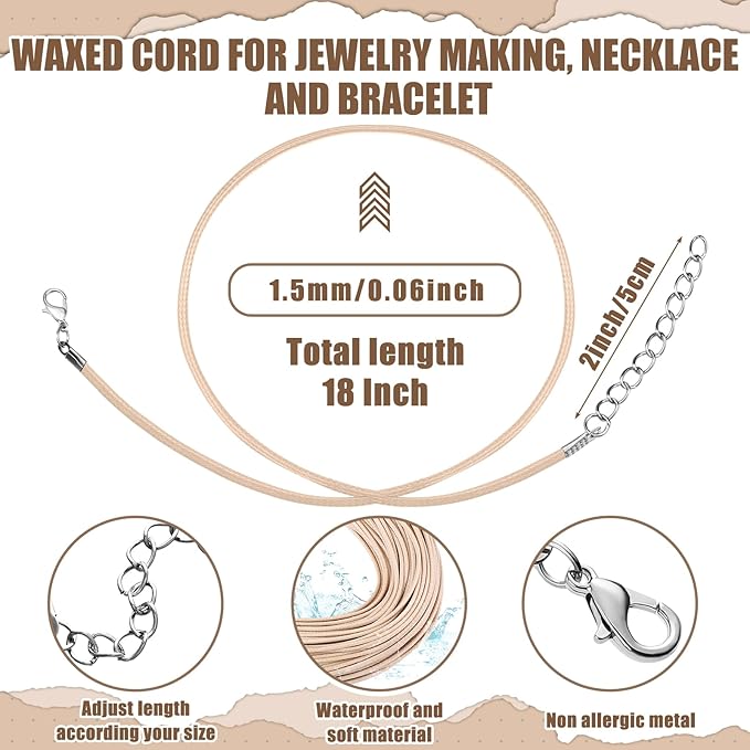 Tudomro 100 Pieces Waxed Leather Necklace Cord Bulk with Clasp Necklace Bracelet Chains String Rope Cord for Jewelry Making Pendants Charms(Khaki,20 Inch)