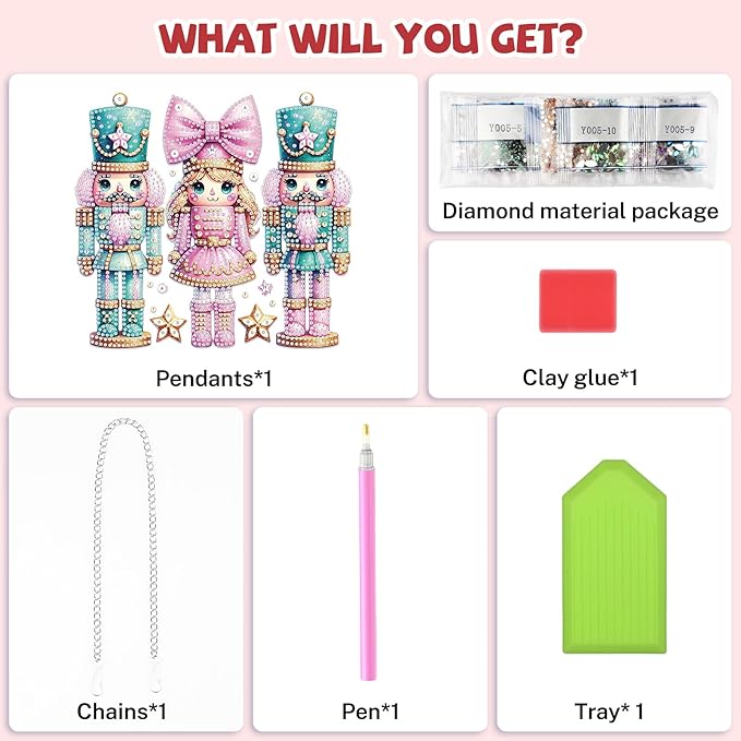 Bowetile Christmas Diamond Art Hanging Kits for Adults, Diamond Art Suncatchers Nutcracker, 5D Special Shape Diamond Painting Pendant Window Ornament Christmas Gifts for Home Door Wall Decor