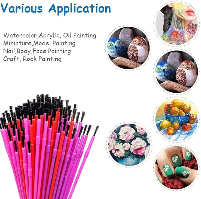 150pcs Plastic Paint Brushes Set Acrylic Paint Brushes Watercolor Brushes Colorful Detail Painting Kit Art Supplies for Educational & Learning Activity, 170mm