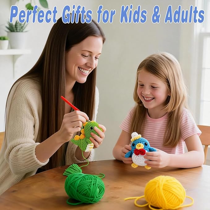 Cosminy 8Pcs Crochet Kit for Beginners, DIY Craft for Adults and Kids, Great Gift for Crochet Lovers, Crocheting Animal Kits with Step by Step Videos,Yarn,Crochet Hook,Birthday Holiday Gift