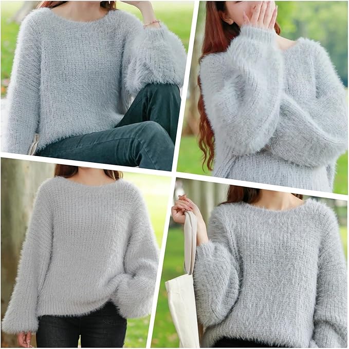 Snowbaby Wool Acrylic Blend Long Pile Yarn,(Worsted) Warm and Luxurious Fuzzy Yarn for Knitting and Crocheting DIY Hats Scarves Sweaters, 2 * 3.52oz/100g 207yds(05-Light Gray)
