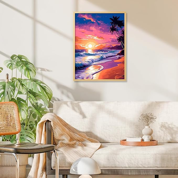 Camocin Diamond Art Kits for Adults Beach, 5D Sunset Landscape Diamond Painting Kits for Adults Beginners, DIY Beach Full Round Dots Drill Gem Art Kit for Gift Home Wall Decor 12 x 16 Inch