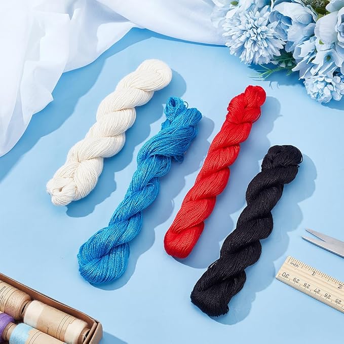 FREEBLOSS 4 Pcs Sashiko Thread in 4 Colors, 4 * 100 M Pure Cotton, Embroidery & Quilting