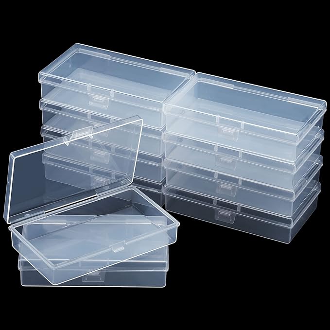 12 Pack Clear Plastic Beads Storage Containers Box with Hinged Lid for Beads and More (5.2 x 3.03 x 1.18 Inch)