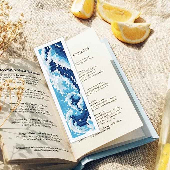 ORIGACH 6 Set Ocean Wave and Nautical Cross Stitch Bookmark Kit for Beginner with Backing Felt Floss Instructions DIY Stamped Embroidery Bookmark Kit for Adults, Book Lovers