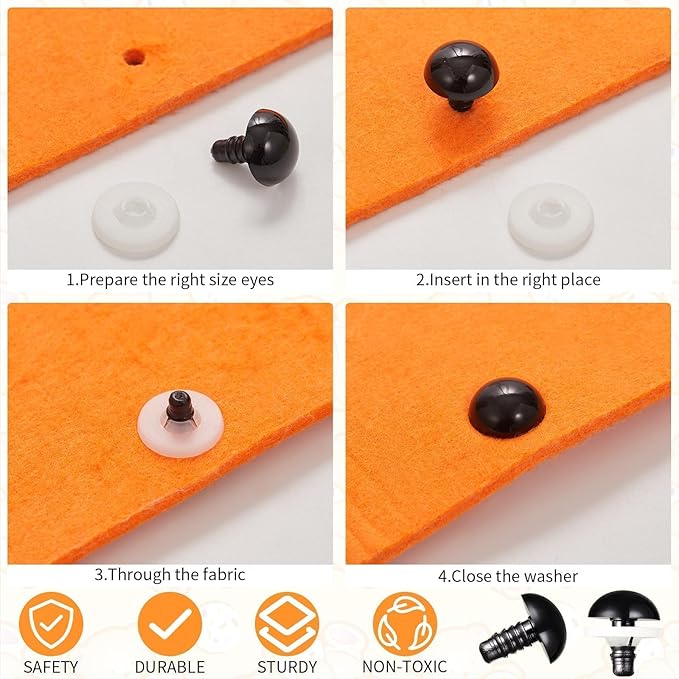 Vanblue Upgraded Safety Eyes for Crocheting 18mm 40pcs Scratch-Resistant Black Crochet Eyes with Eco-Friendly Washer Snap on Easily and Securely Strong Amigurumi Eyes Smooth Edges for Stuffed Animals